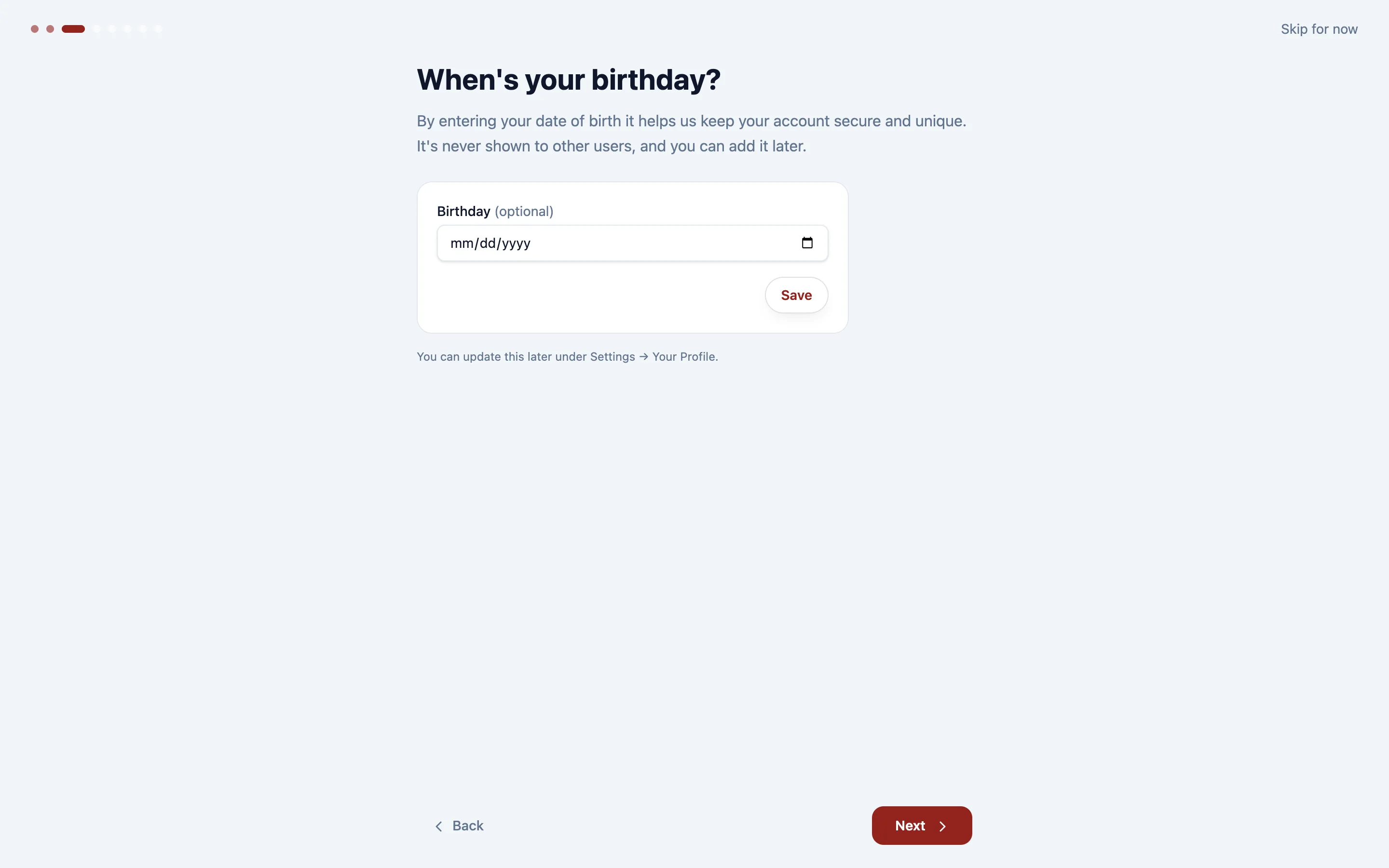 Enter your date of birth, then click Next
