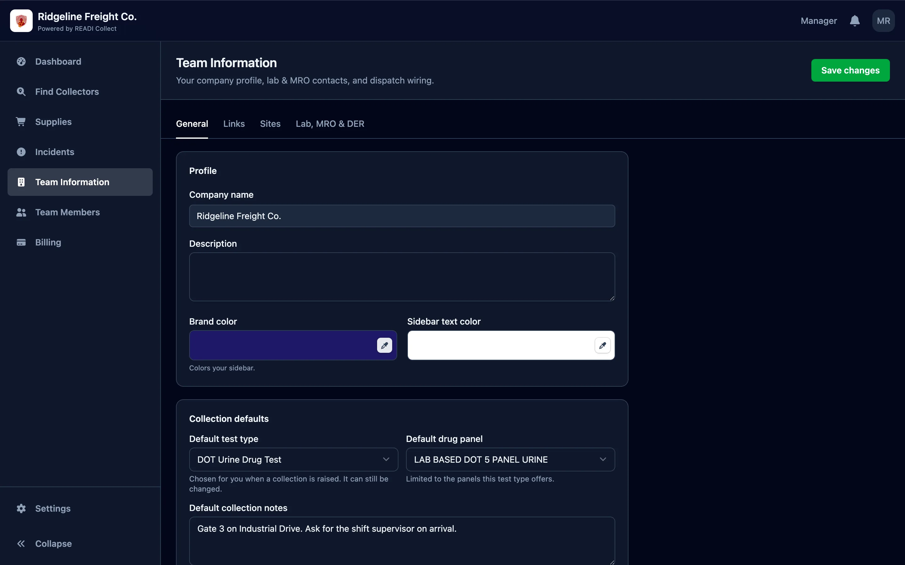Enter your profile and brand colour