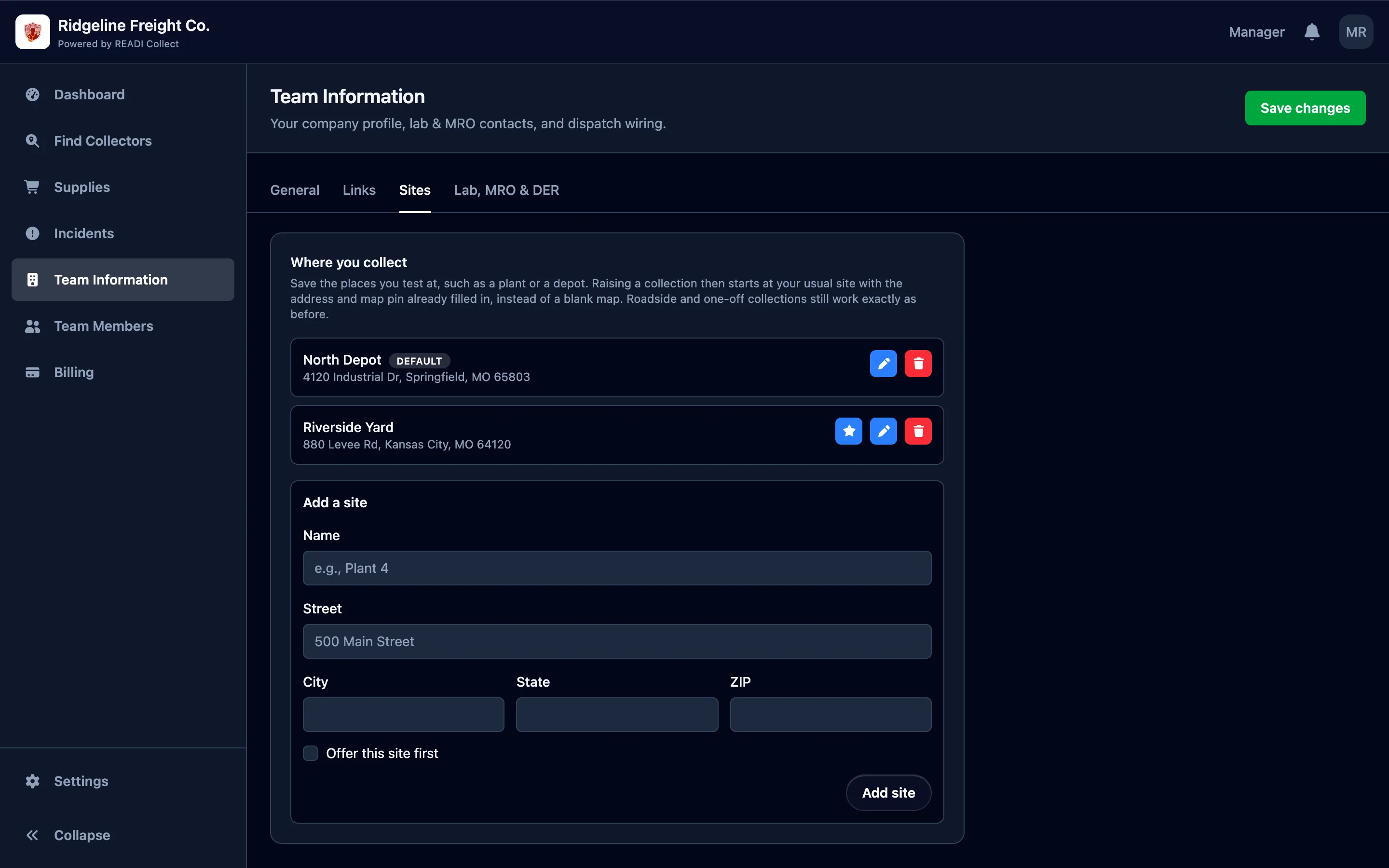 Click Sites and add where you collect
