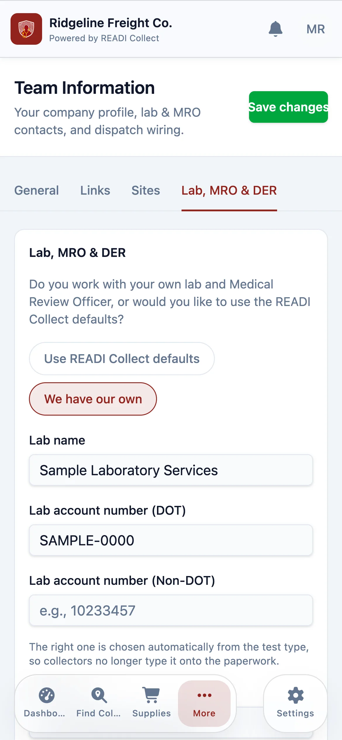 Enter your lab, MRO and DER