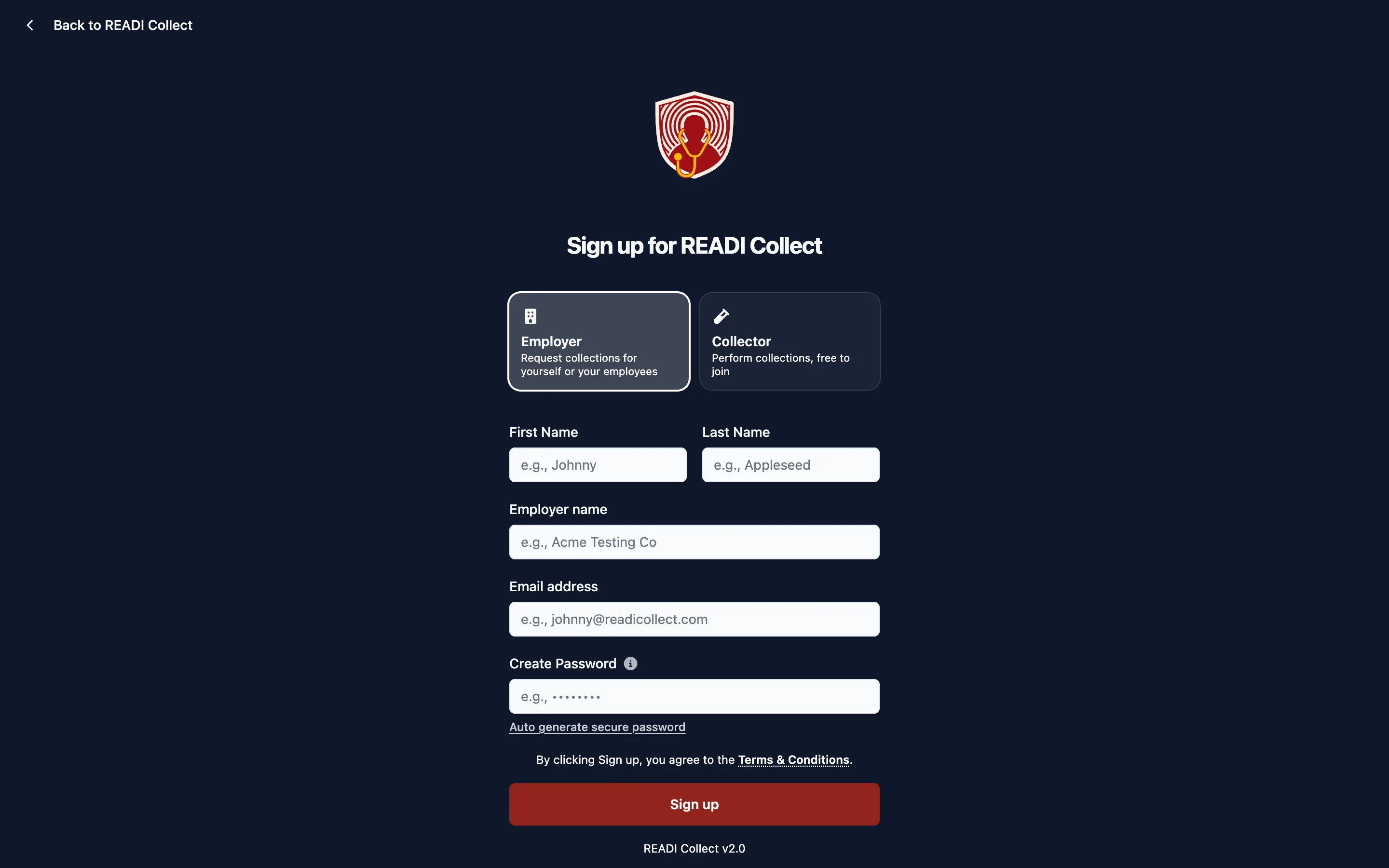 Choose Employer, then register