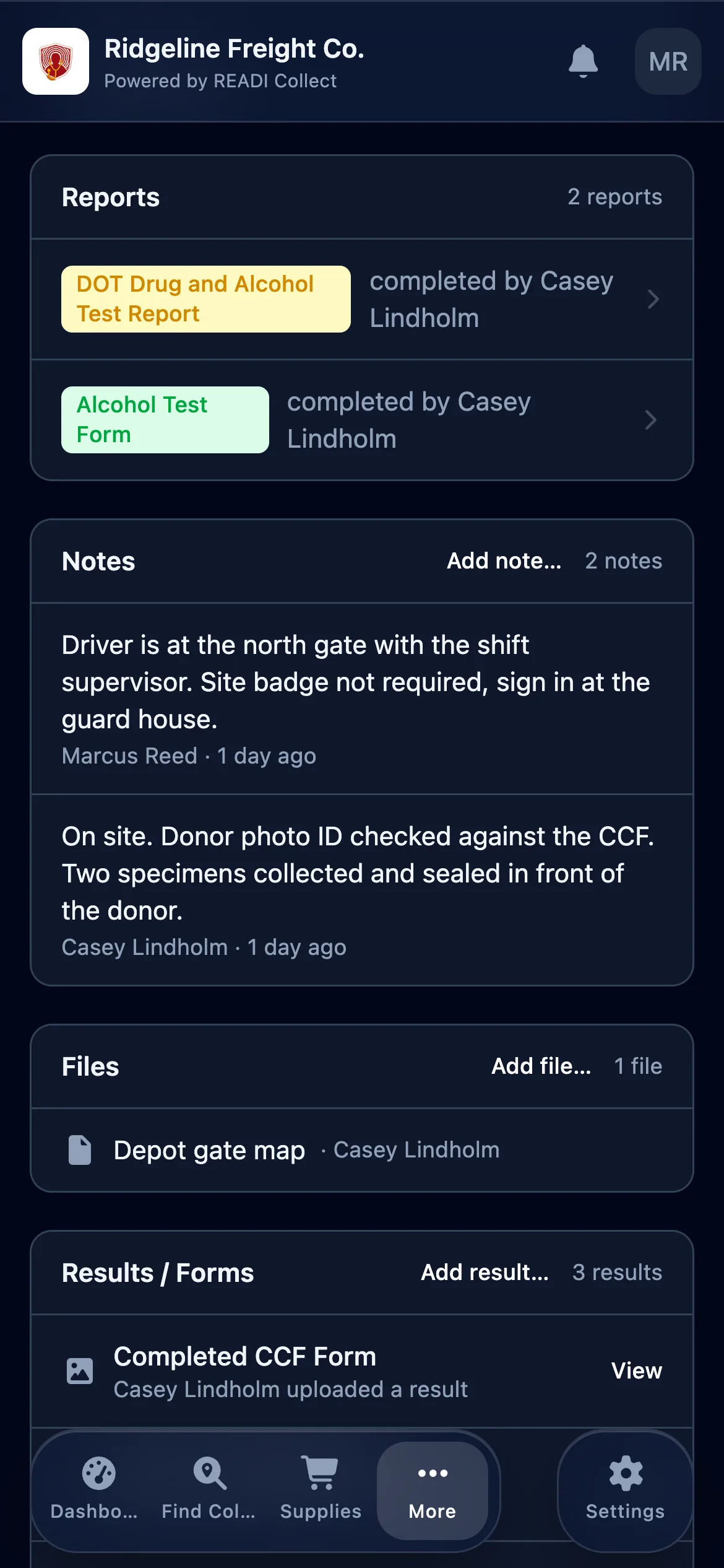 Open a report the collector filed