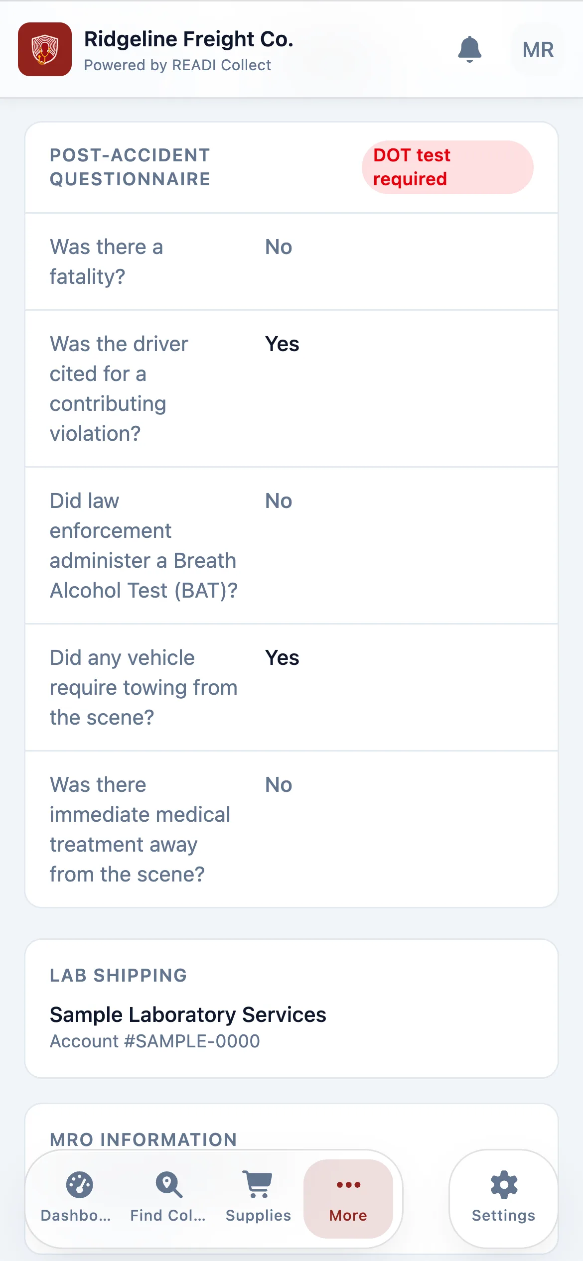 Check the post-accident answers