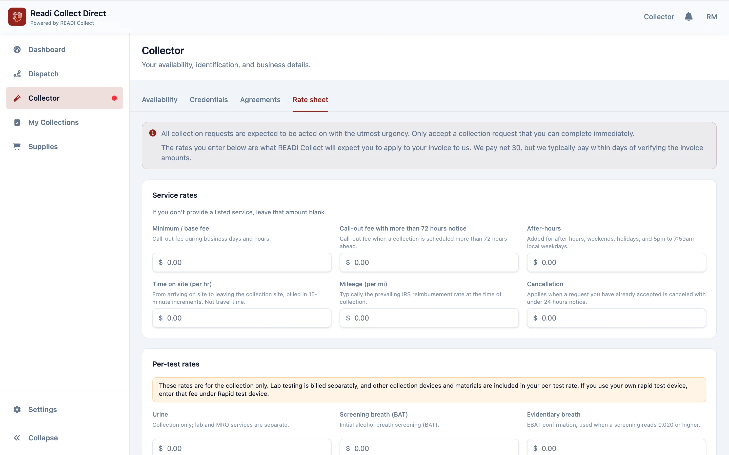 Read the two notes at the top, then fill in your service rates