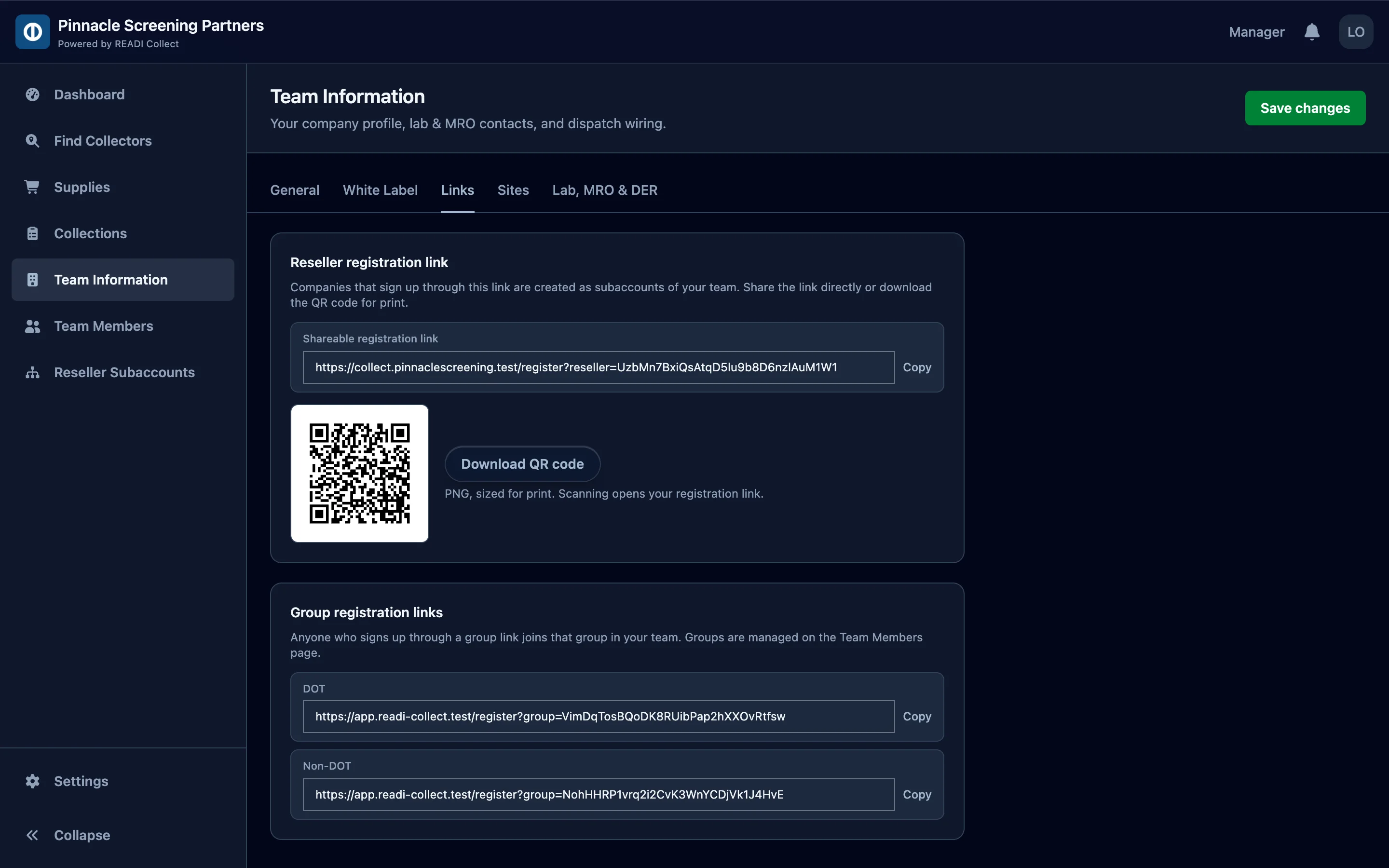 Open the Links tab, then Copy the link or Download the QR code