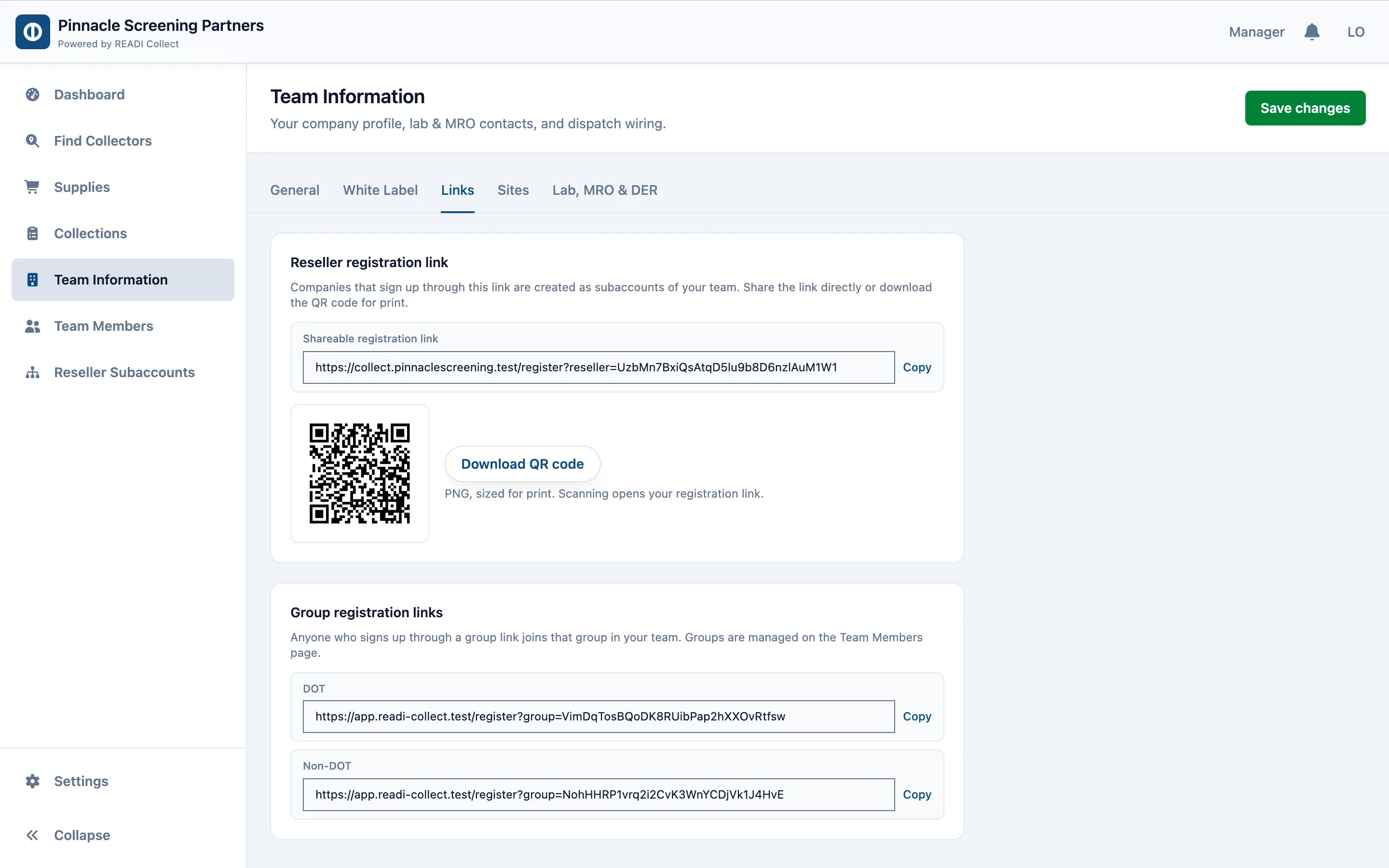Open the Links tab, then Copy the link or Download the QR code