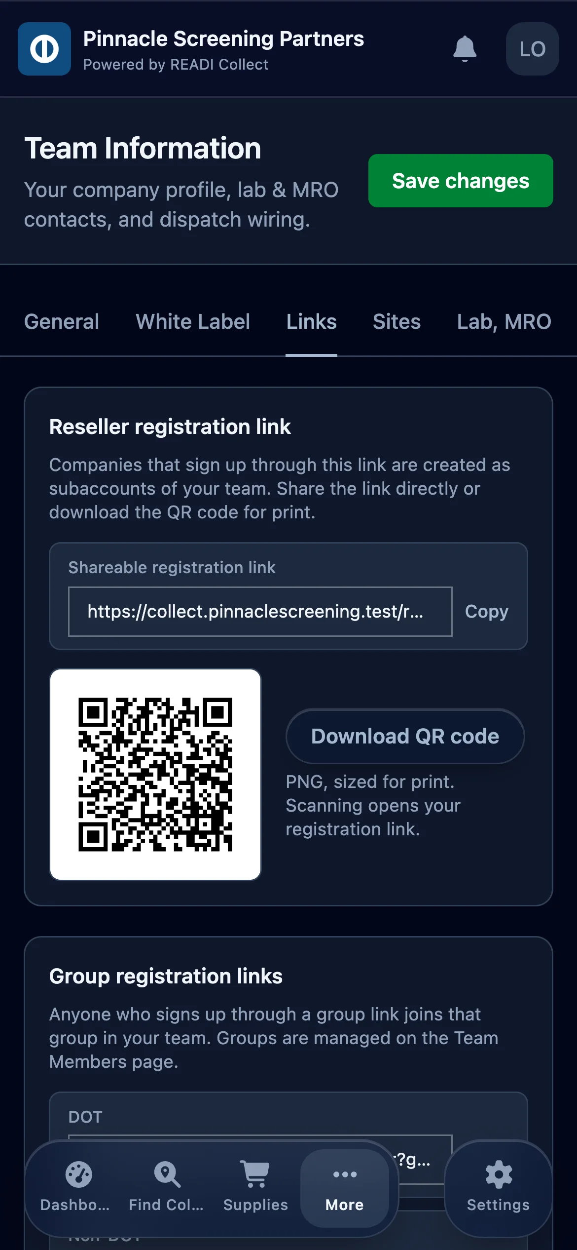 Open the Links tab, then Copy the link or Download the QR code