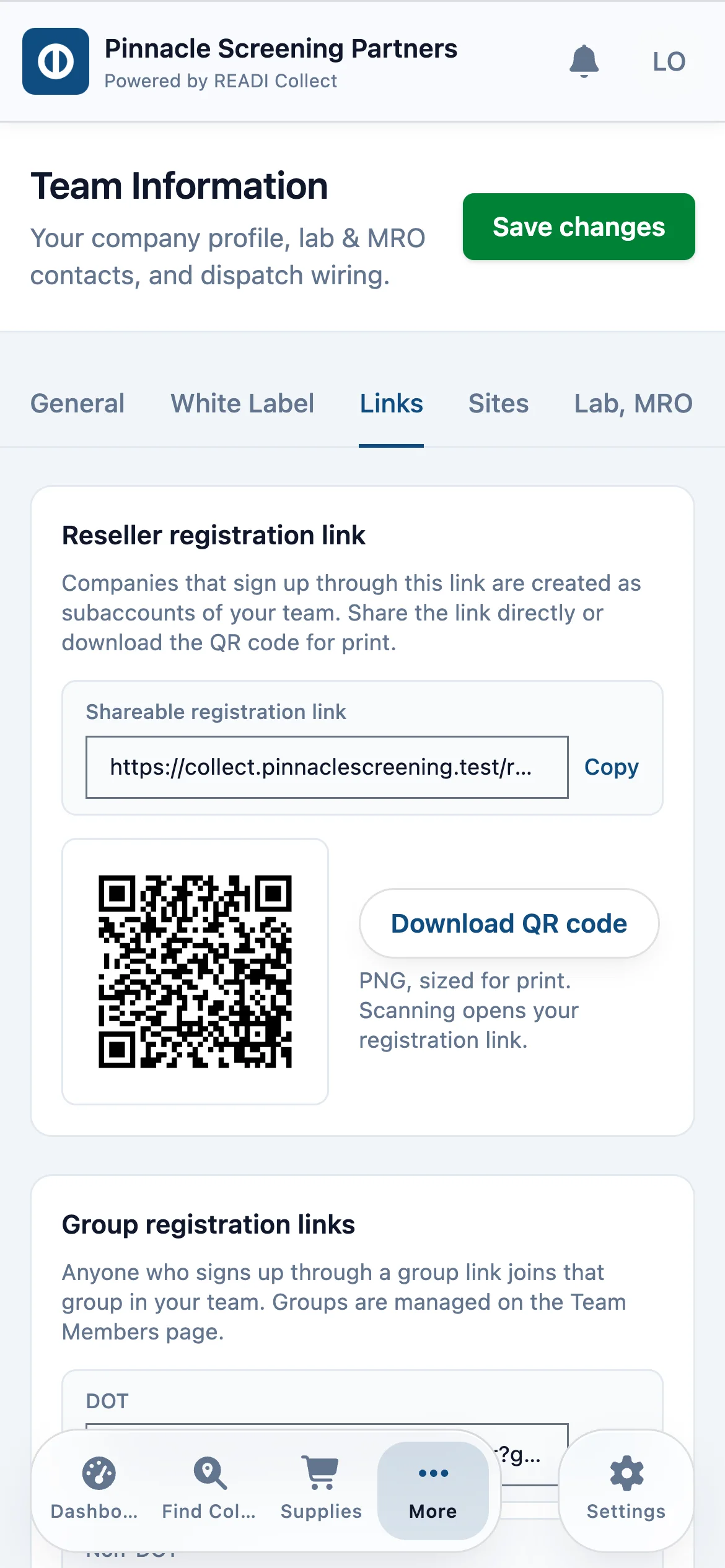 Open the Links tab, then Copy the link or Download the QR code