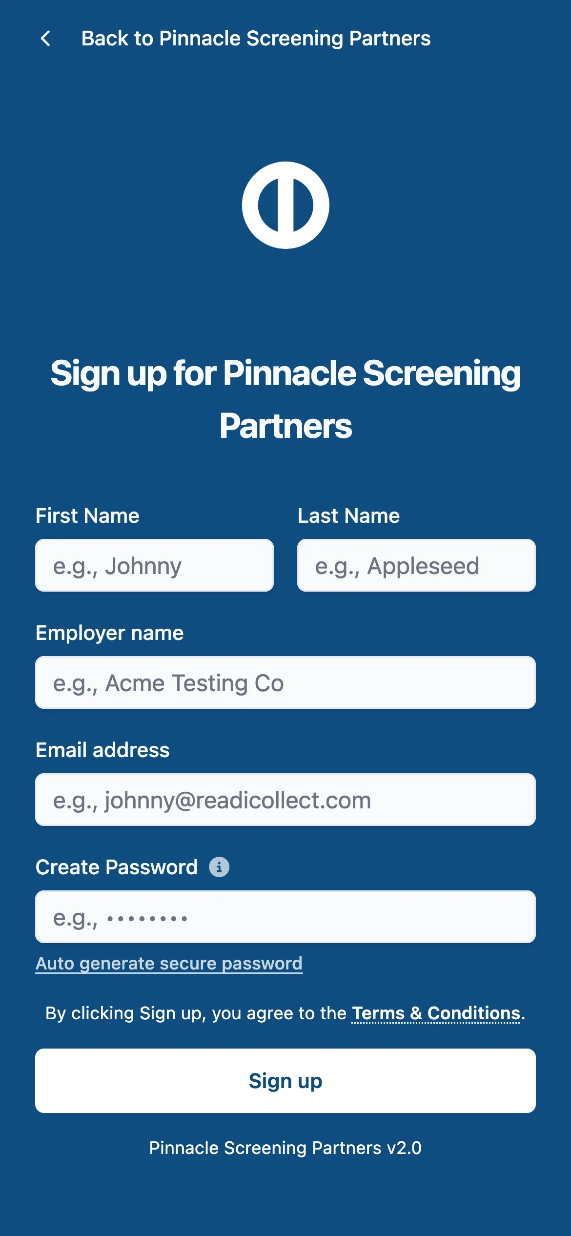 They enter their company and their details, then sign up