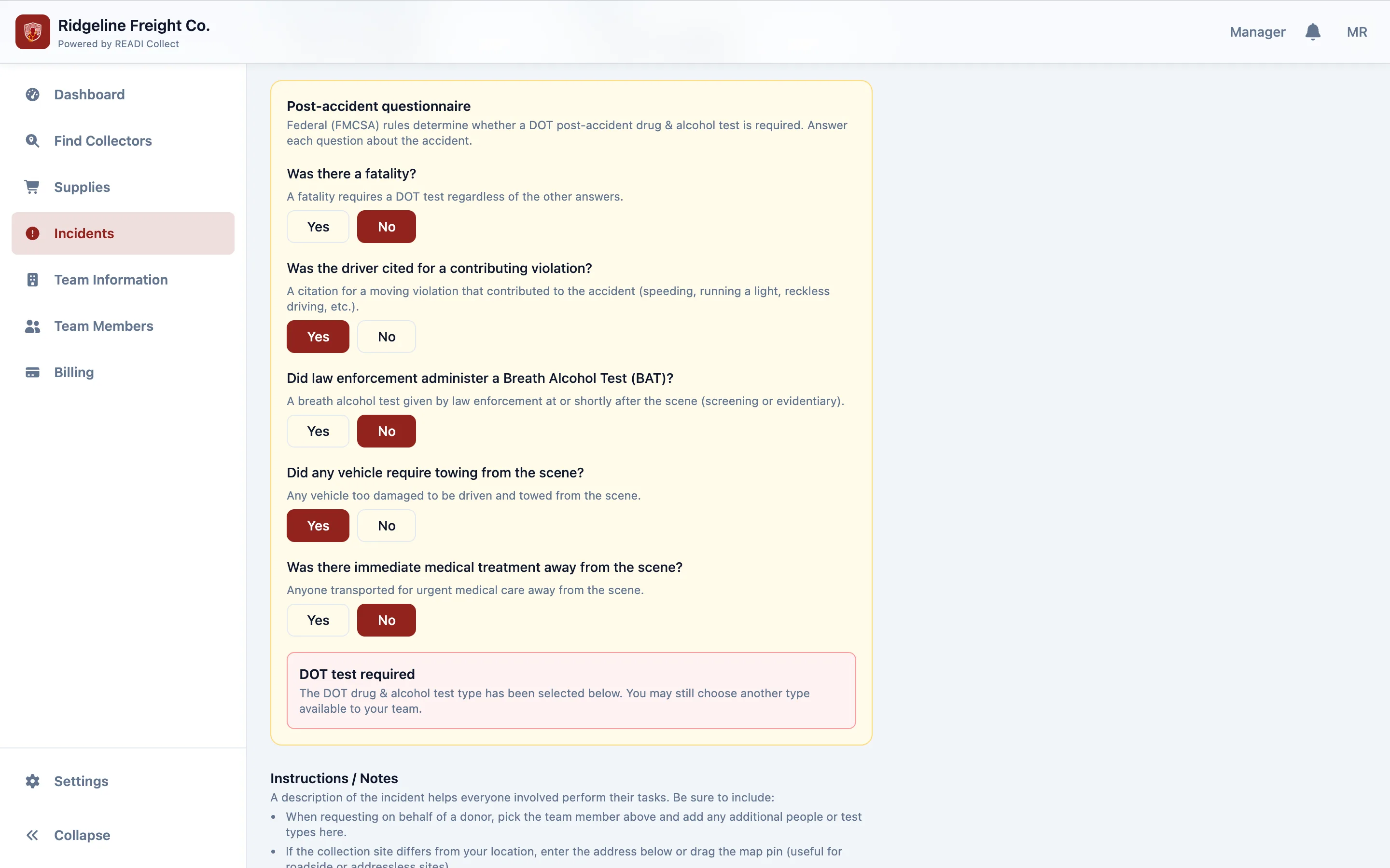 Answer the post-accident questions
