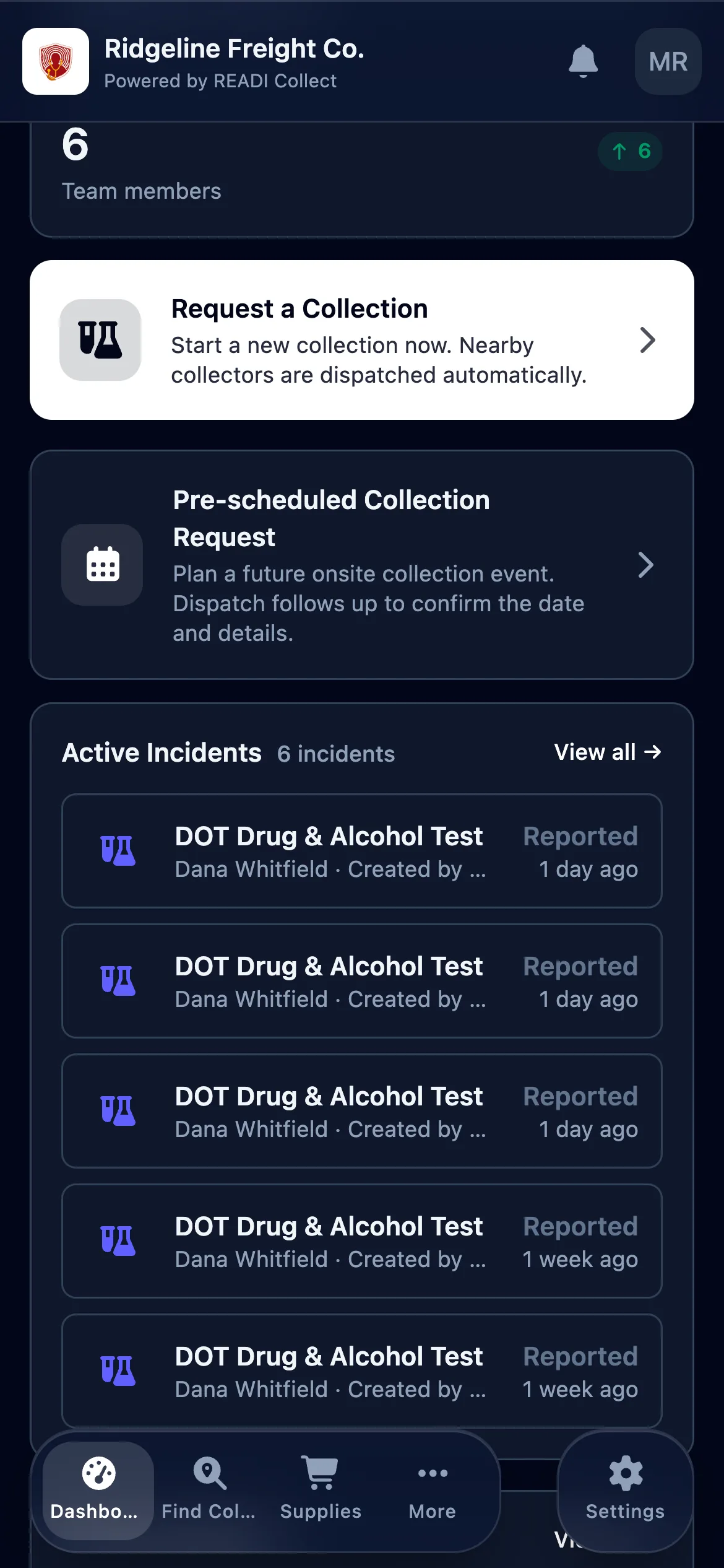 Click Request a Collection