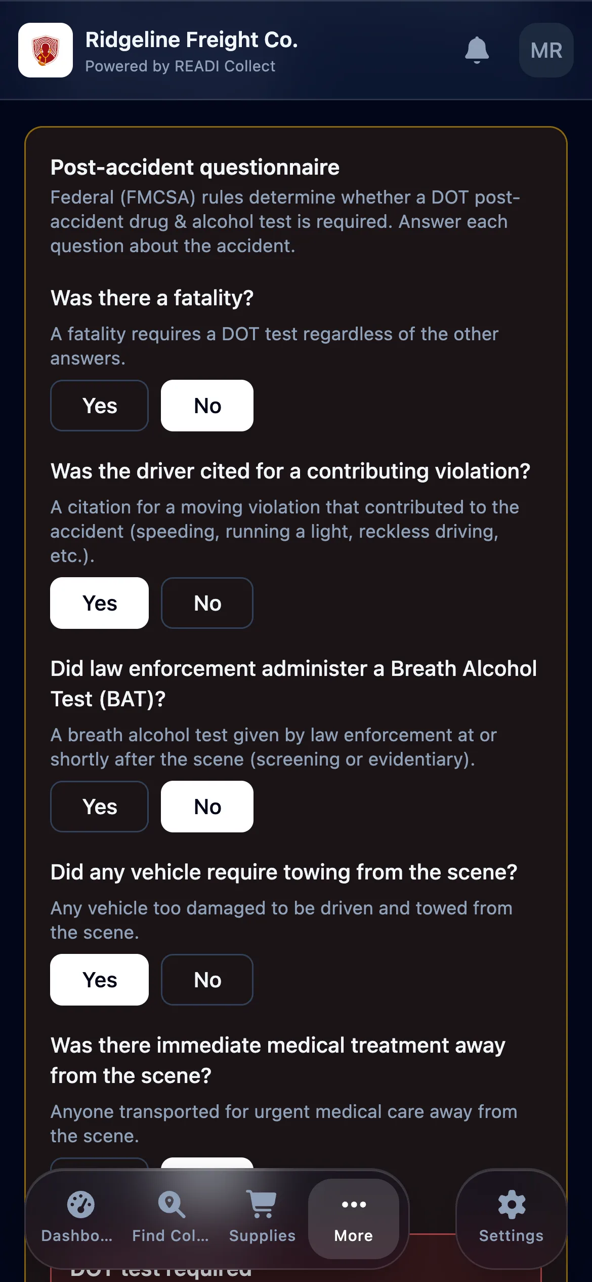 Answer the post-accident questions