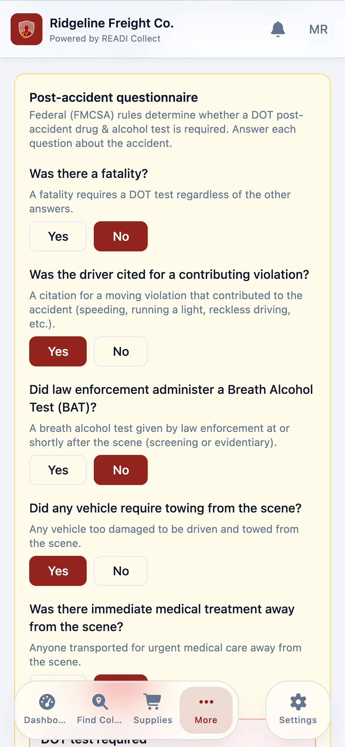 Answer the post-accident questions