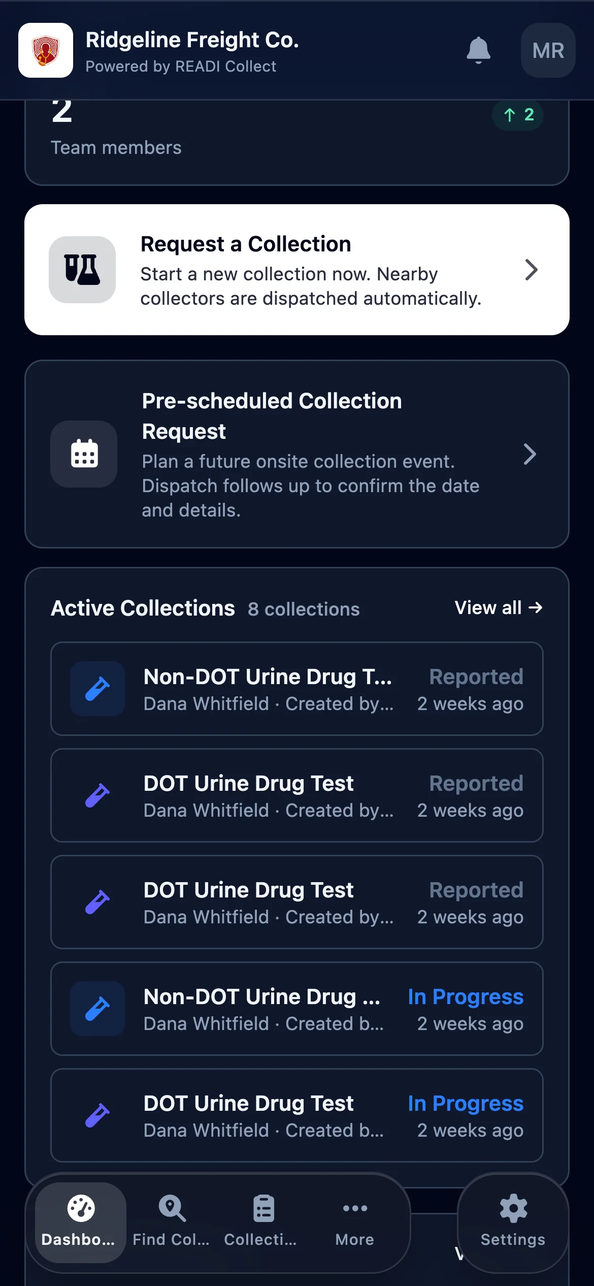 Click Request a Collection