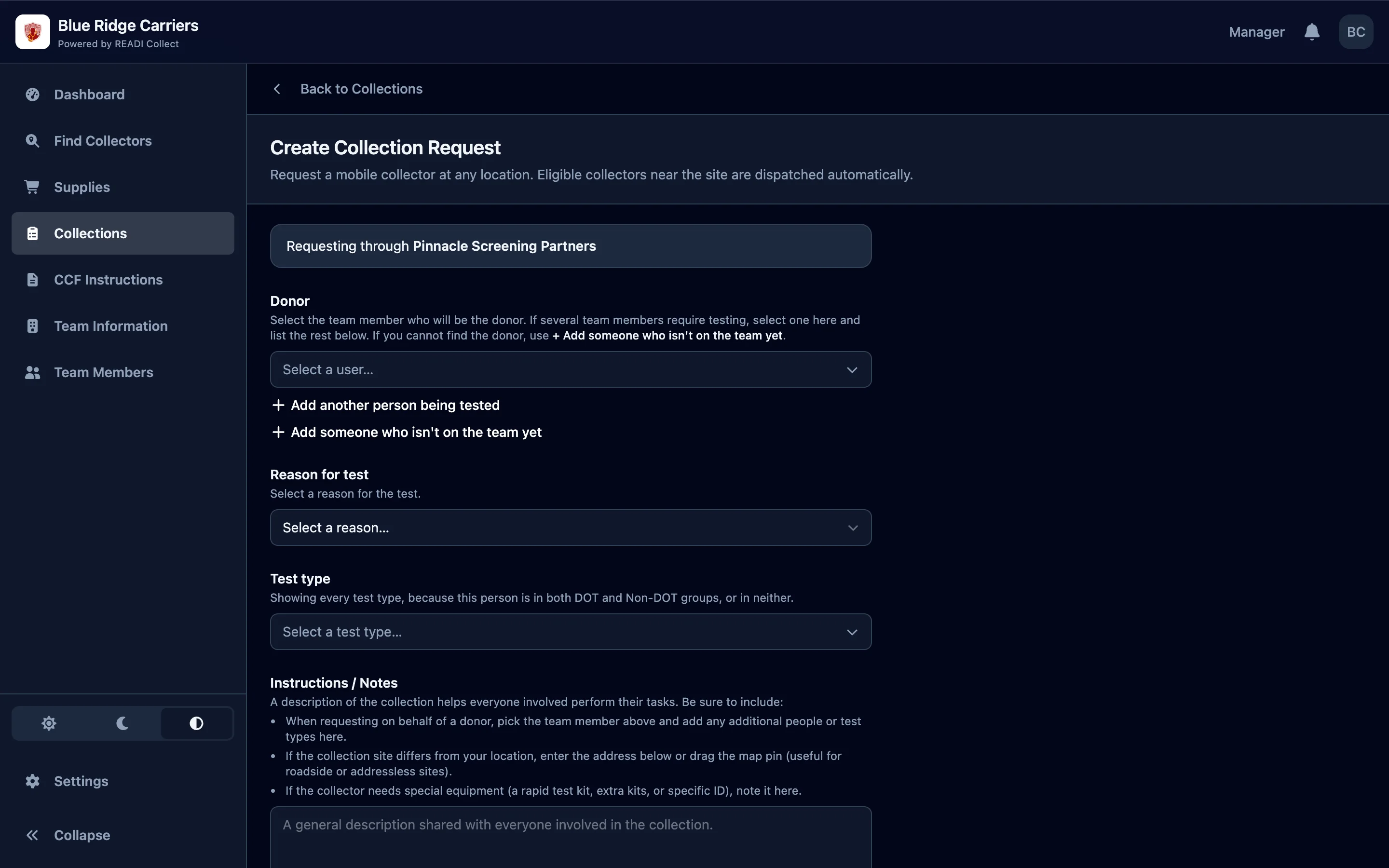 The request form, credited to you