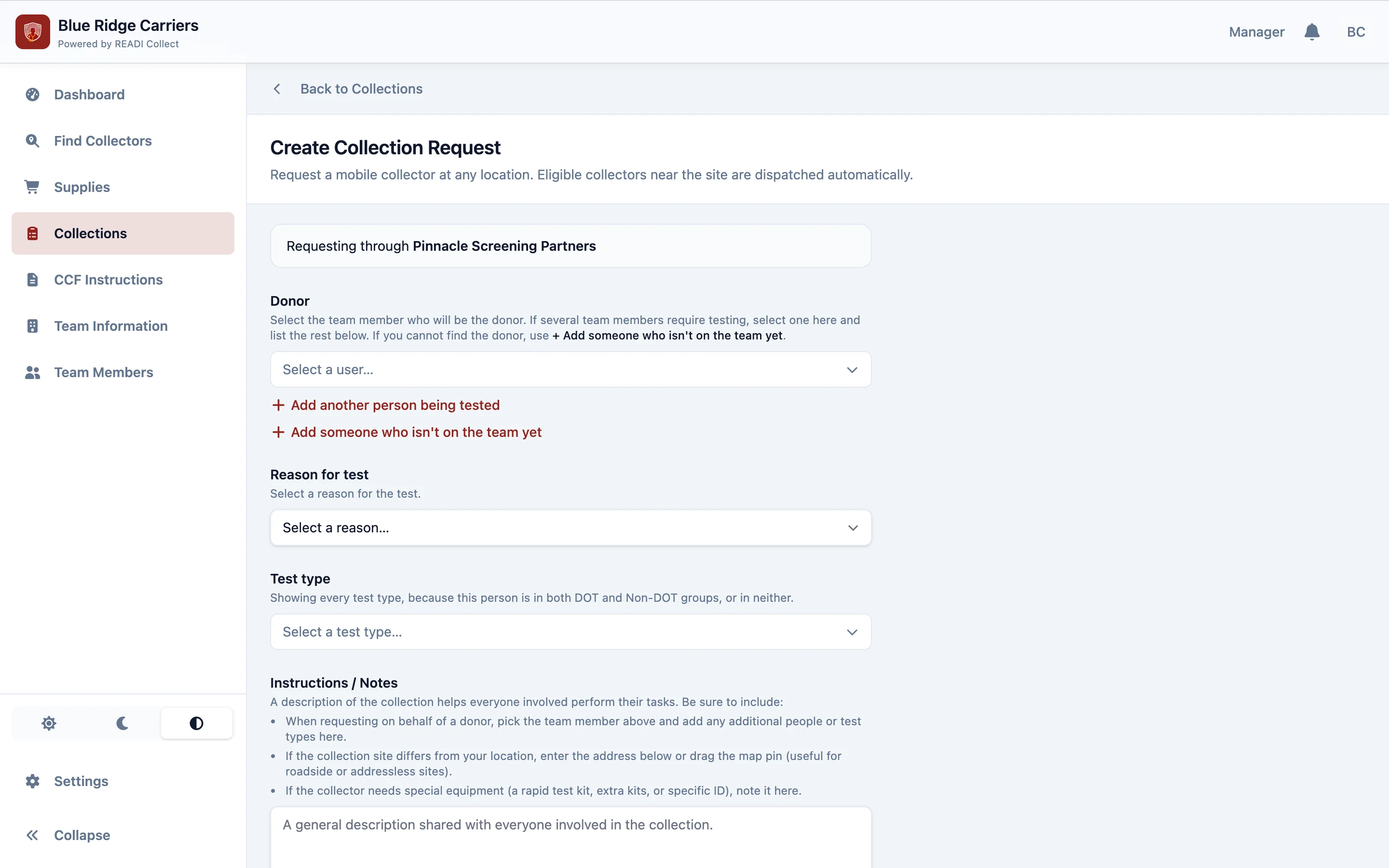 The request form, credited to you