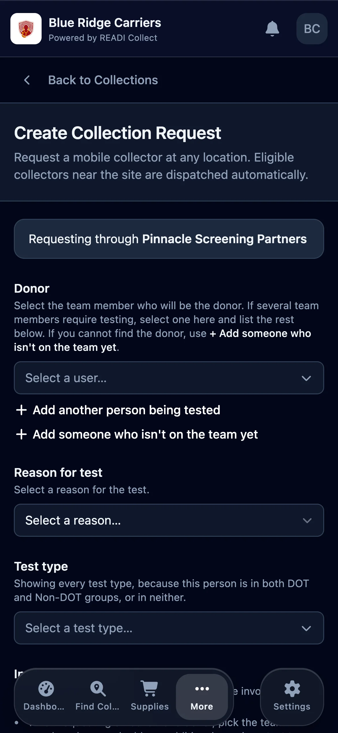 The request form, credited to you