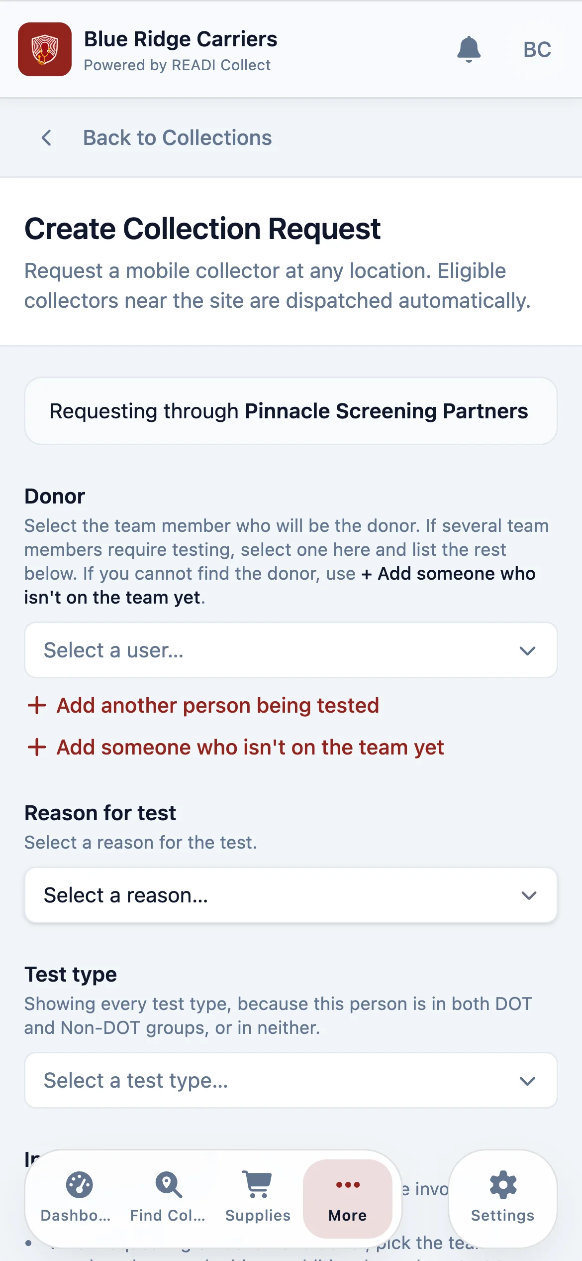The request form, credited to you