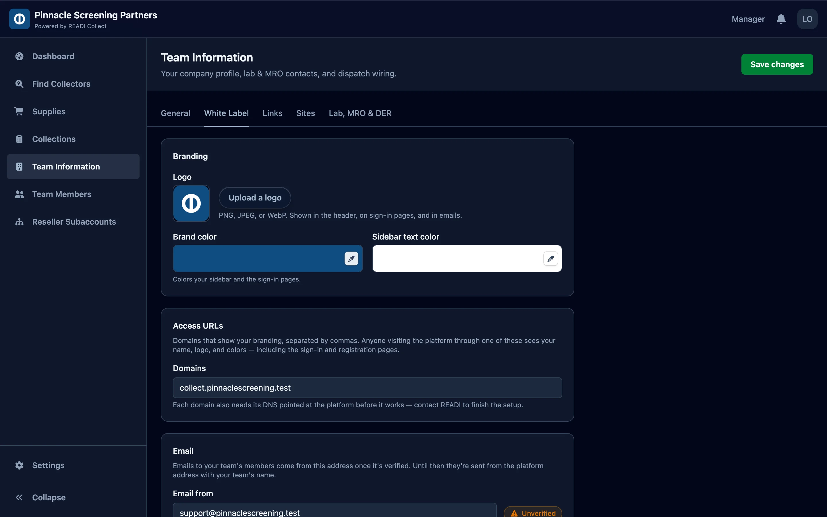 Upload a logo and pick your brand colour and sidebar text colour