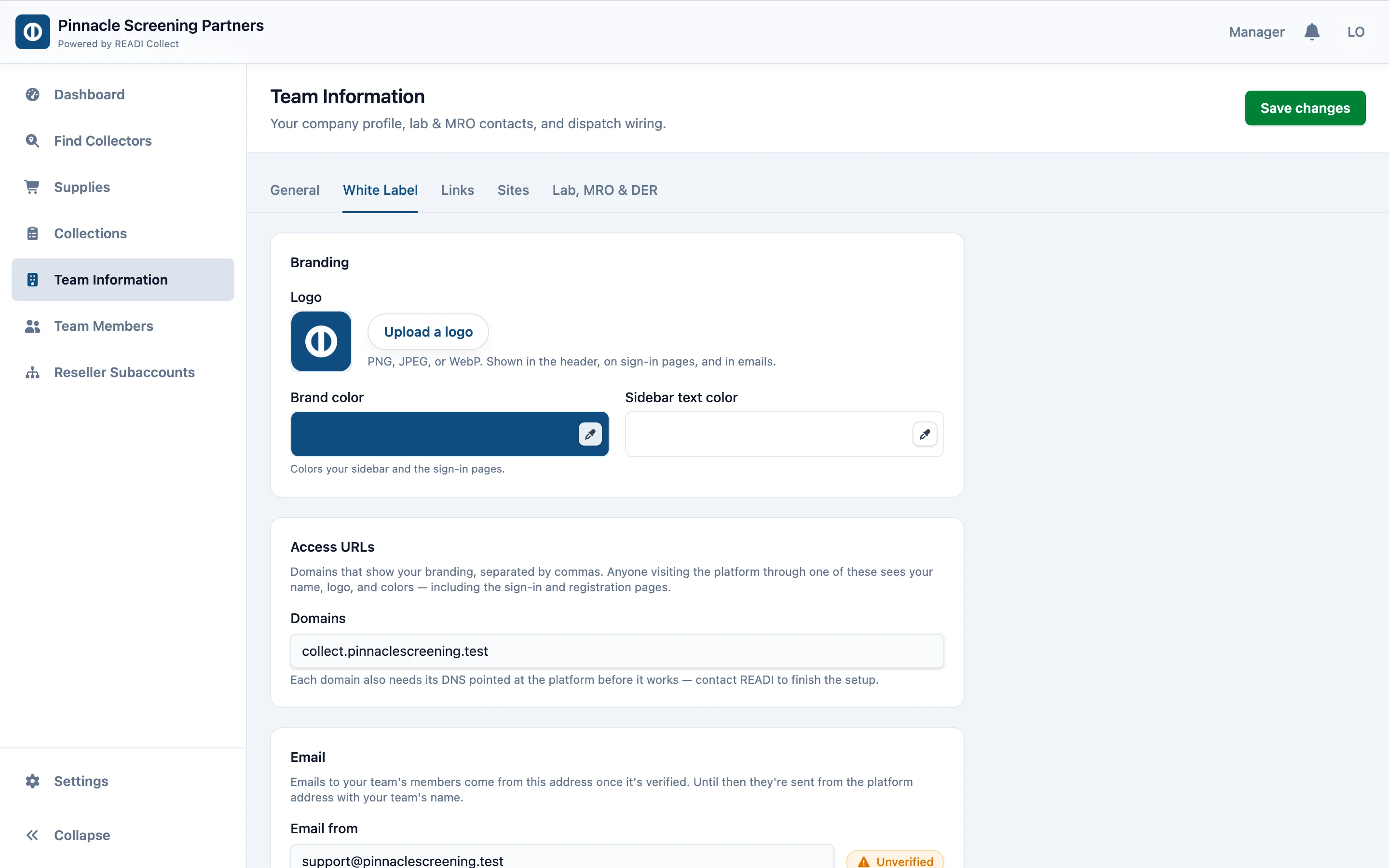 Upload a logo and pick your brand colour and sidebar text colour
