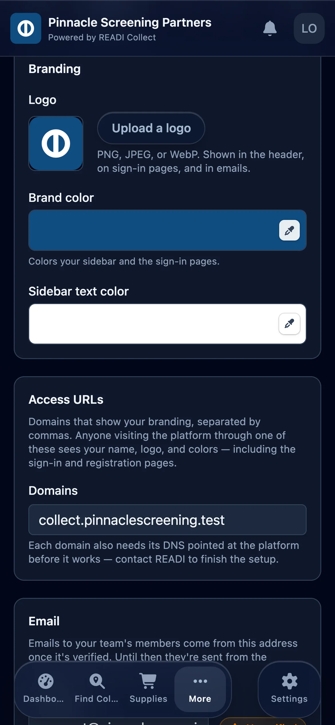 Add your web address and sender email, then choose whether to hide the app links