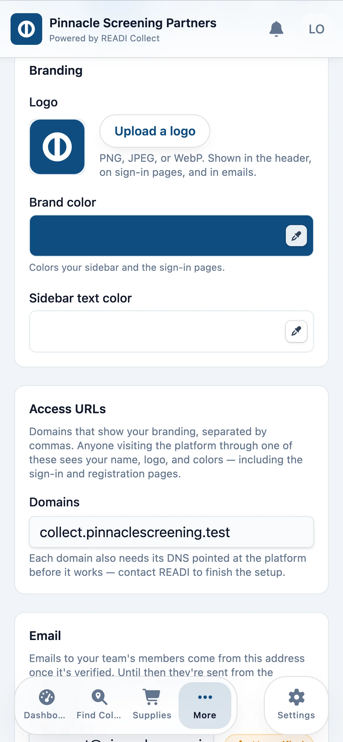 Add your web address and sender email, then choose whether to hide the app links